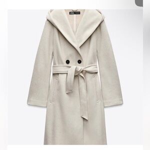 Zara Cream Double-Breasted coat with belt and pockets